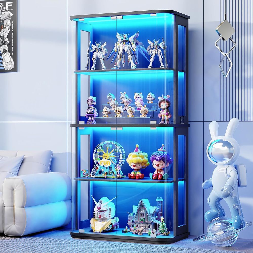 Glass Cabinet Display - Okrągła witryna z szklanymi drzwiami, 4-poziomowa