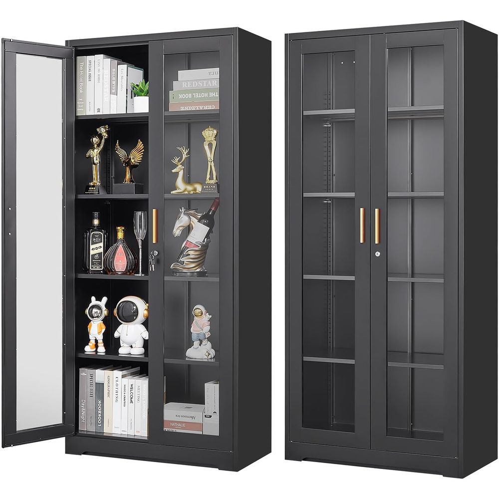 Glass Cabinet Display - Szklana witryna z zamkiem, metalowa szafka