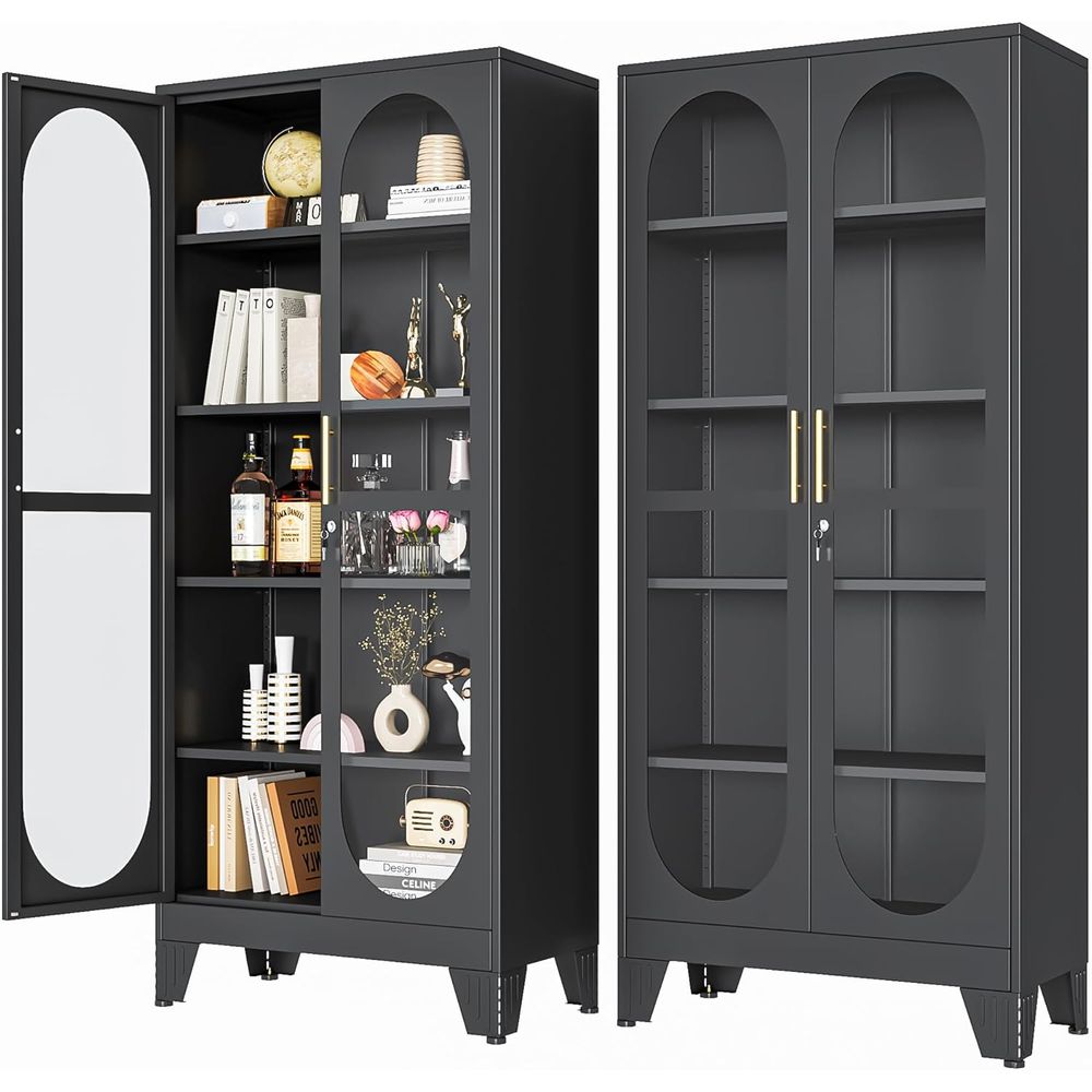 Glass Cabinet Display - Wysoka szafka ekspozycyjna zamykana na klucz,
